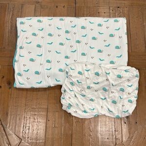 Kyte Baby Crawl Print Bamboo Toddler Blanket And Fitted Sheet Set Blue Snails
